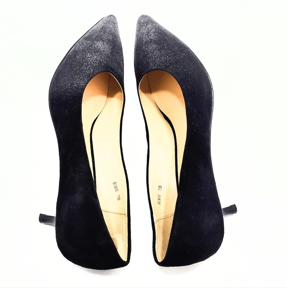 Sesto Meucci Binny Black Suede Flash Glitter Kitten Heel Slip-On Pumps - Picture 3 of 13